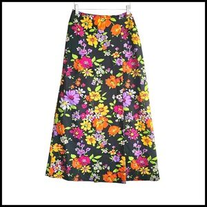 Jackfin‎ Floral Maxi Skirt 70s Vintage Colorful Flowers Party Skirt 12